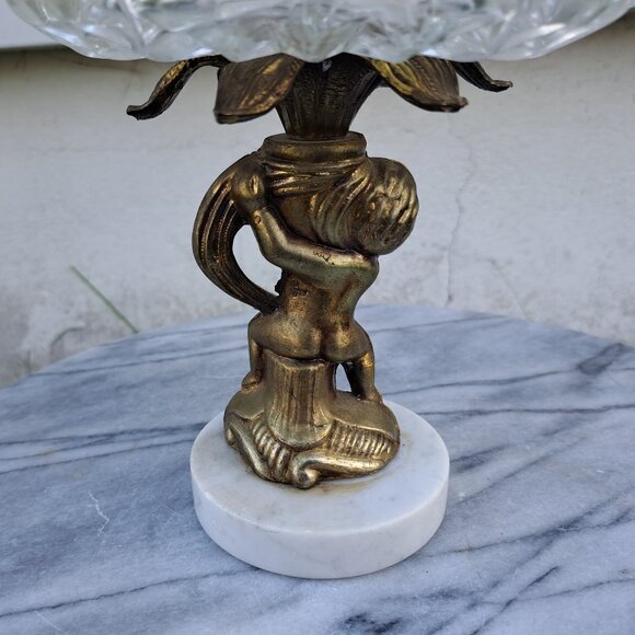 Vintage Cherub Ashtray Stand Marble & Brass - Picture 9 of 11